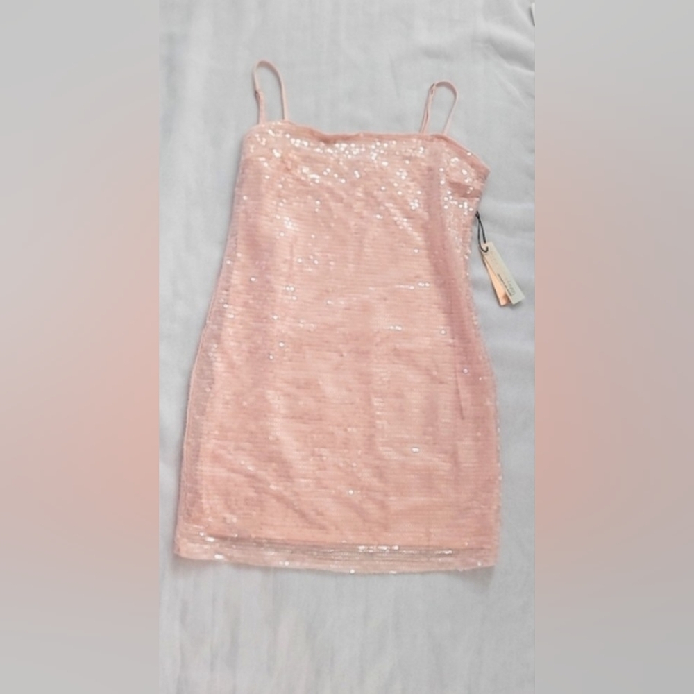 NWT!Chic June & Hudson Summer Sequin Square Neck Pink Luxe Women's Mini Dress XL - Picture 13 of 14